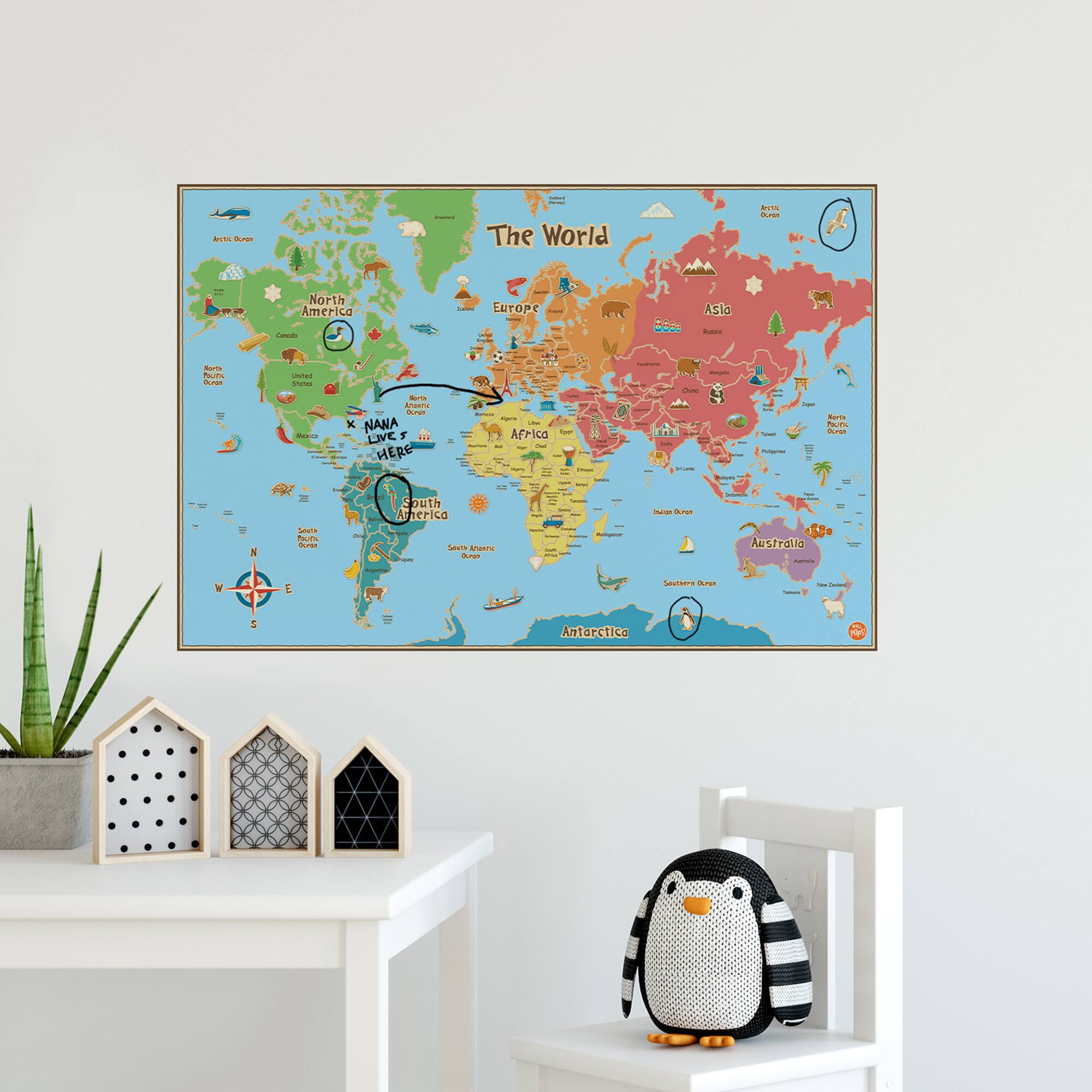 Wallpops Kids World Dry Erase Map Decal